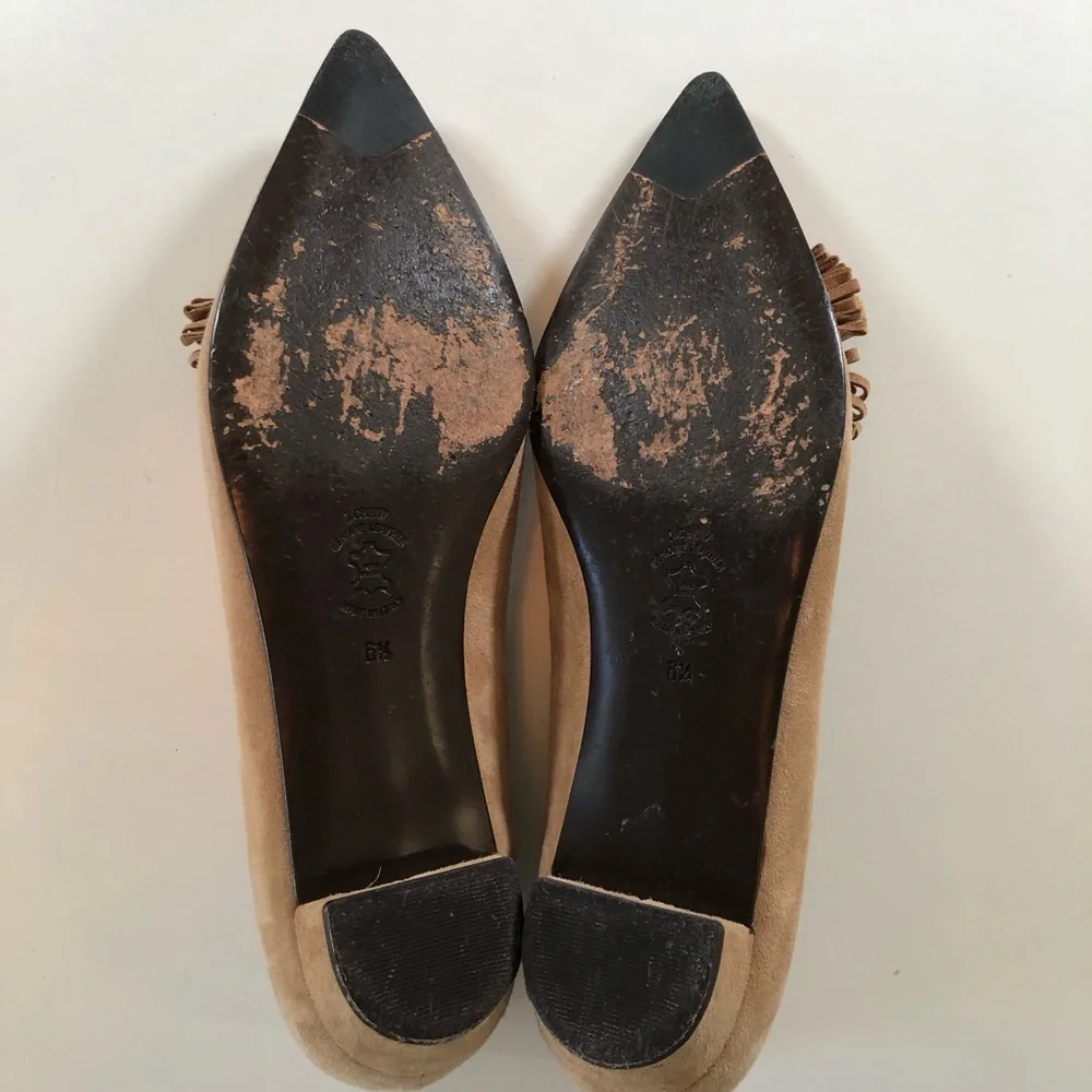 J Crew Collection Italian Suede Leather Tassel Loafer Low Heel, Pump Women’s 6.5